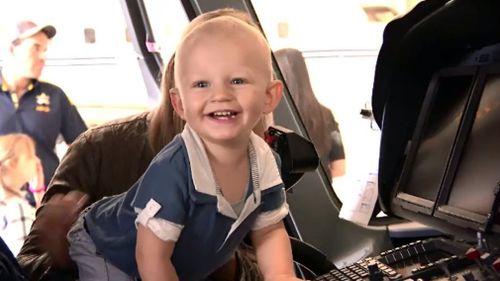 William Gamble explores the Life Flight helicopter. Picture: 9NEWS