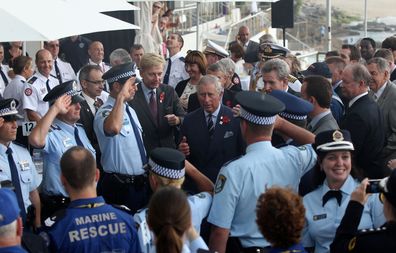 Prince Charles, Prince of Wales attends an event hosted by NSW Premier Barry O'Farrell for Emergency Services personnel during a visit to Bondi Icebergs on November 9, 2012 in Sydney, Australia.  