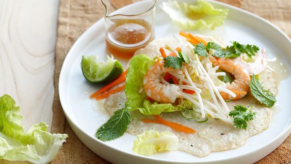 Coconut prawn crepes