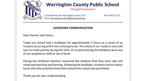 Werrington county public school letter to parents about lockdown