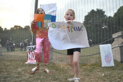 Even children have been getting into the anti-Trump protests. Picture: AAP