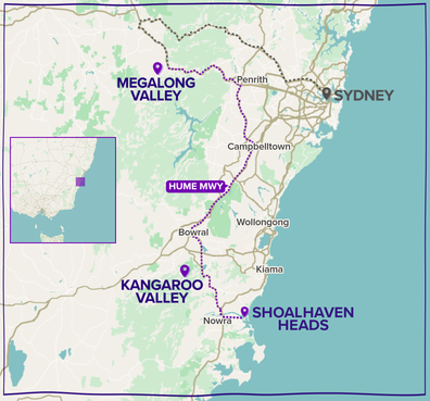 South coast road trip itinerary map