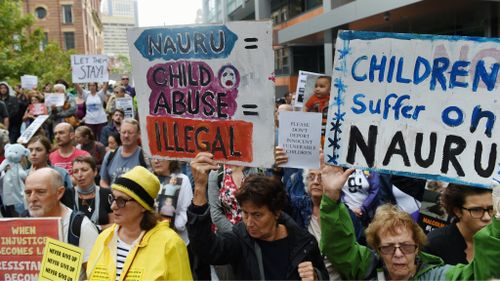 Protesters at a Let Them Stay rally in Sydney. (AAP)