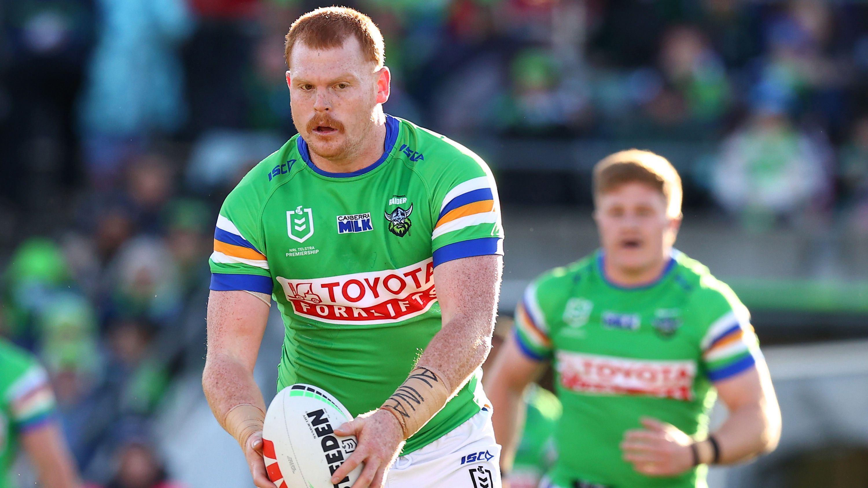 Corey Horsburgh of the Raiders in action during the round 18 NRL match between Canberra Raiders and Gold Coast Titans at GIO Stadium on July 01, 2023 in Canberra, Australia. (Photo by Mark Nolan/Getty Images)