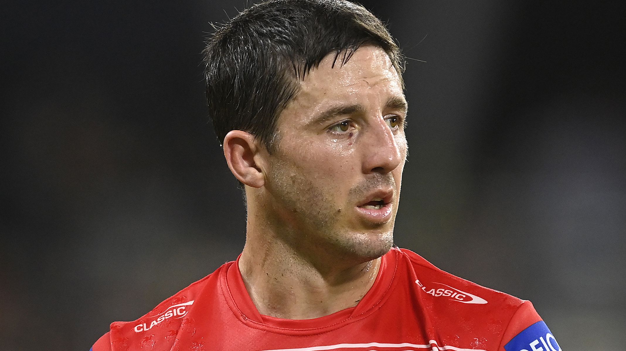 TOWNSVILLE, AUSTRALIA - MAY 13: Ben Hunt of the Dragons loduring the round 11 NRL match between North Queensland Cowboys and St George Illawarra Dragons at Qld Country Bank Stadium on May 13, 2023 in Townsville, Australia. (Photo by Ian Hitchcock/Getty Images)