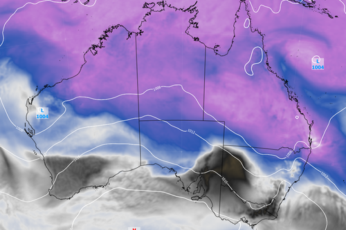 Ele modelou a pressão média ao nível do mar e a água precipitável na manhã de sexta-feira, mostrando o ar carregado de umidade e um vale de baixa pressão sobre Qld.