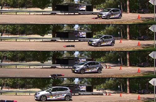 A demonstration shows how much more it takes to stop at higher speeds.