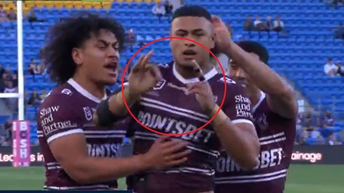 NRL investigates Manly star's try celebration in support of jailed teammate Manase Fainu