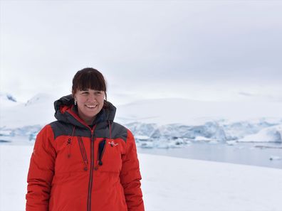 Dr Justine Shaw working in Antarctica.