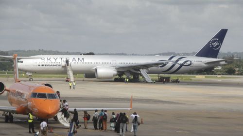 The Air Framce jet sits on the tarmac at Moi International Airport in the Kenyan coastal city Mombasa. (EPA/STR)