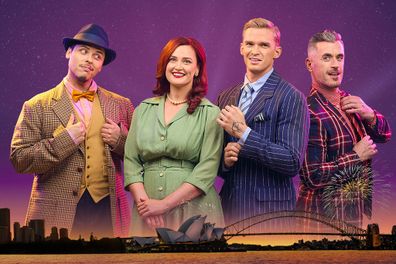 Stars of the Guys & Dolls musical on Sydney Harbour