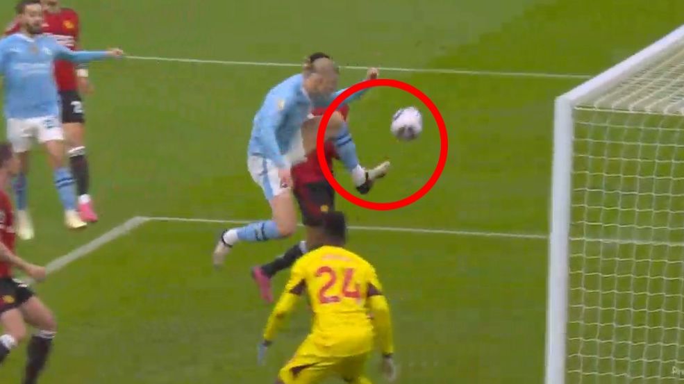 Erling Haaland&#x27;s decision to slam the ball onto his boot in the goal area cost Manchester City a goal during the Manchester derby.