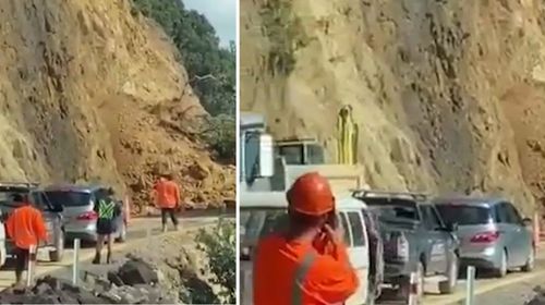 New Zealand motorists were parked just metres from a spot where rocks came cascading down a cliff.