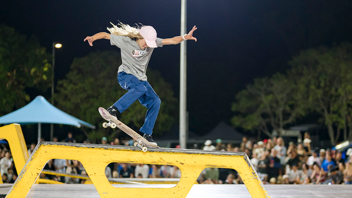 Chloe Covell in action at the Red Bull Drop In Tour demo on the Gold Coast. 