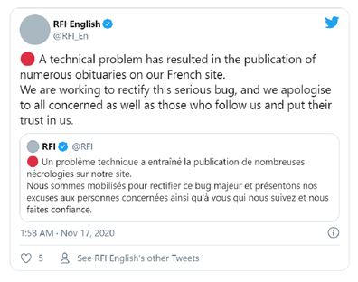 The Twitter apology attempted to explain the error.