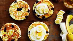Banana and blueberry buttermilk pancakes