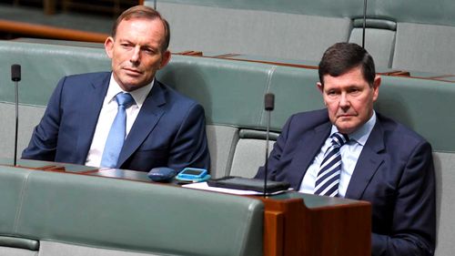 Former Australian Prime Minister Tony Abbott and Liberal MP Kevin Andrews during debate of the Marriage Amendment Bill in the House of Representatives. (AAP)