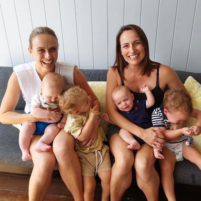 Sylvia Jeffreys and Jayne Azzopardi with their sons