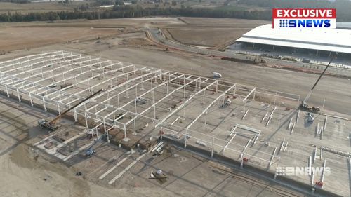 Costco is putting up the exterior frame of its giant Kemps Creek distribution centre.