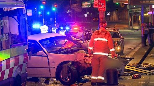 The ute smashed into three shops in Sydney's inner city.