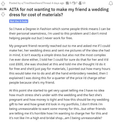 AITA bride, seamstress conflict