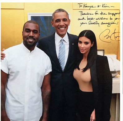 Barack Obama with Kanye West and Kim Kardashian