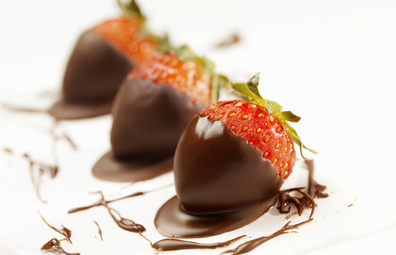 Strawberries covered in dark chocolate