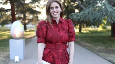 Princess Beatrice of York, wearing Rebecca Vallance, attends The Elephant Family Evening of Art and Conservation at Kew Gardens in London, England, May 13, 2025. (Chris Jackson/Pool Photo via AP)