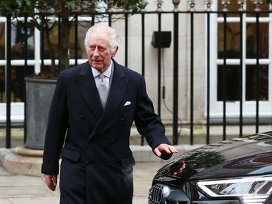 King Charles III is seen leaving The London Clinic on January 29, 2024 in London, England. The King has been receiving treatment for an enlarged prostate, spending three nights at the London Clinic and visited daily by his wife Queen Camilla. 