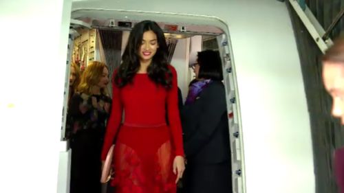 Kelly Gale modeled a stunning red dress in the show. (9NEWS)