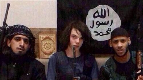 Jake 'Jihadi Jake' Bilardi, believed to have blown himself up in Iraq, pictured alongside two other ISIL members. 