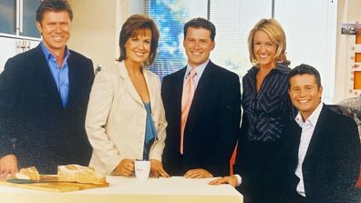 Tracy Grimshaw with her Today show team of Leila McKinnon, Richard Wilkins, Karl Stefanovic and Steve Jacobs.