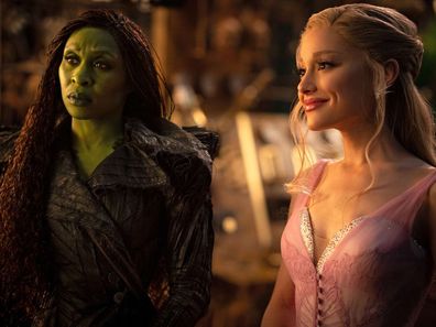 Cynthia Erivo as Elphaba Thropp and Ariana Grande as Glinda Upland in Wicked: For Good.