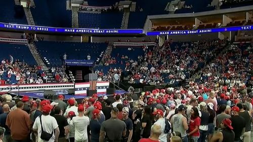 Trump addressed the smaller than expected crowd at his first rally since the coronavirus outbreak.