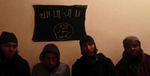 The four men accused of killing the two backpackers appear in a video apparently pledging allegiance to ISIS.