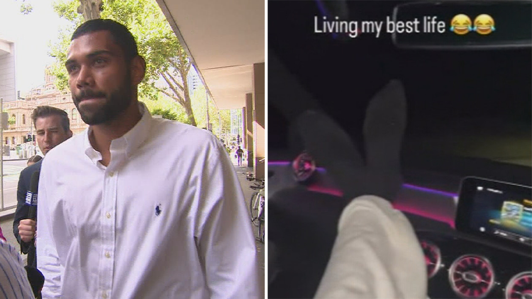 Tarryn Thomas outside court (left) and captured in a video with his feet up on the dashboard as he drives a Mercedes.