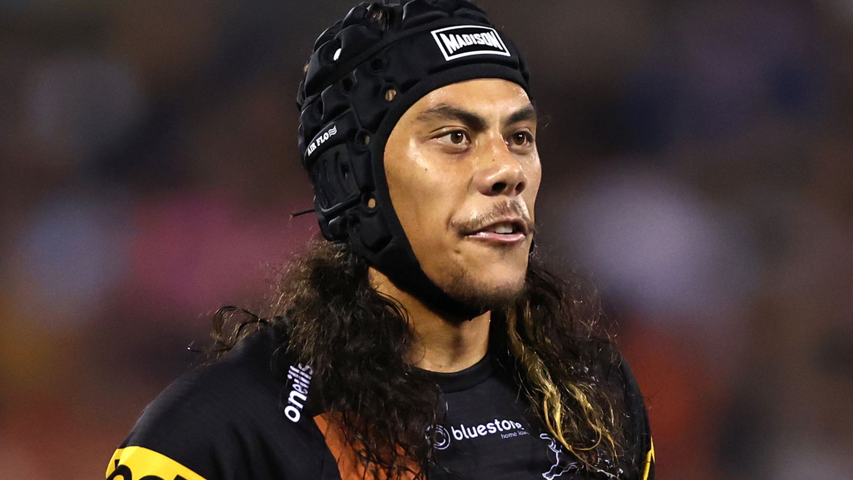 PENRITH, AUSTRALIA - JULY 29: Jarome Luai of the Panthers reacts after a no try during the round 22 NRL match between Penrith Panthers and Cronulla Sharks at BlueBet Stadium on July 29, 2023 in Penrith, Australia. (Photo by Jeremy Ng/Getty Images)