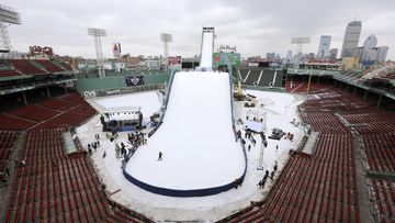 The ramps goes over Fenway's famous Green Monster and is part of the skiing and snowboarding U.S. Grand Prix tour. (AAP)