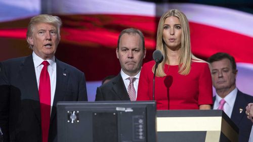 President Donald Trump with Paul Manafort (far right).