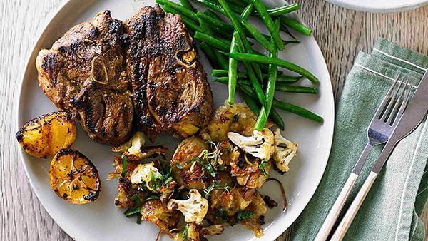 Hayden Quinn's Moroccan lamb chops with roasted potatoes and cauliflower