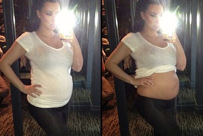 Kim Kardashian taking pregnant selfies before her and Kanye West's daughter North was born last year.