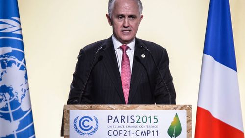 Malcolm Turnbull delivers a speech as he attends Heads of States' Statements ceremony of the COP21 World Climate Change Conference 2015 in Le Bourget, north of Paris. (AAP)