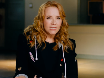 Lea Thompson in a video promoting the search for the missing Back to the Future guitar