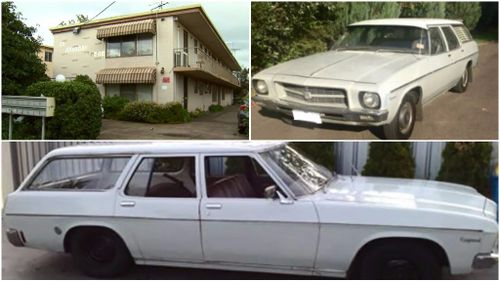 The Preston flats where Kylie lived (top left) and an image of a car similar to the one a witness sighted with a child fitting Kylie's description inside. (Vic Police)