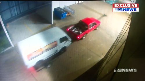 He left, but came back with a cherry-red ute and a trailer. Picture: 9NEWS