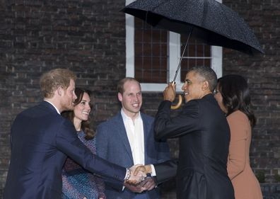 Barack and Michelle Obama meet with the Sussexes and the Camridges in 2016.