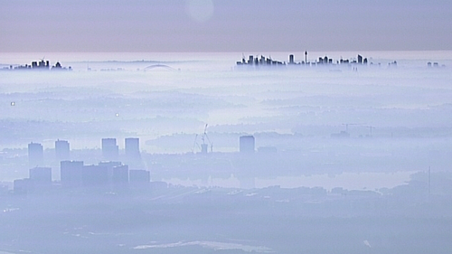 Sydney was blanketed by smoke from bushfires this morning.