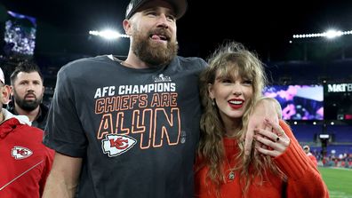 Travis Kelce thanks Taylor Swift 'for joining the team,' and the two are seen here on Jan. 28.