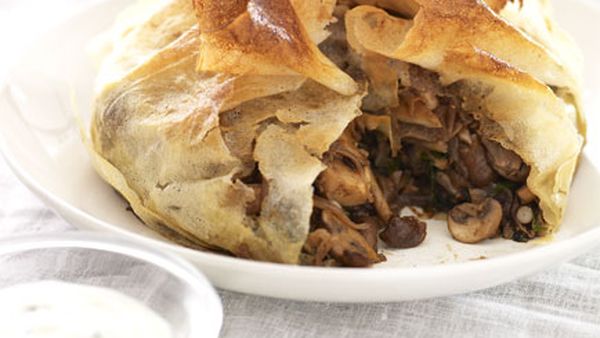 Baharat-spiced mushroom and silverbeet pie