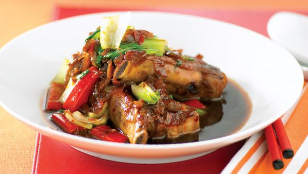 Braised pork ribs with asian vegies